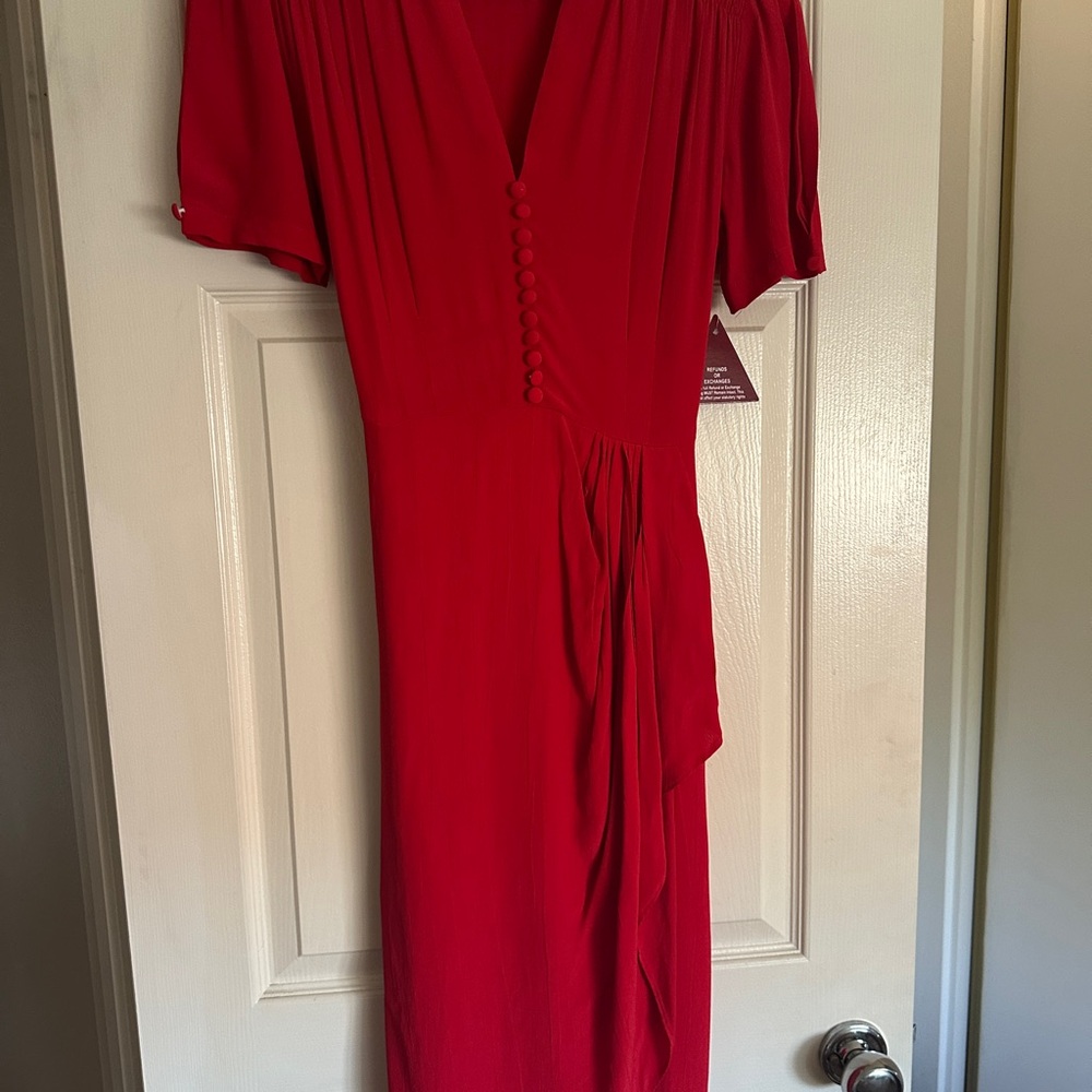 Elegant Red Button-Down Dress Retro Vintage